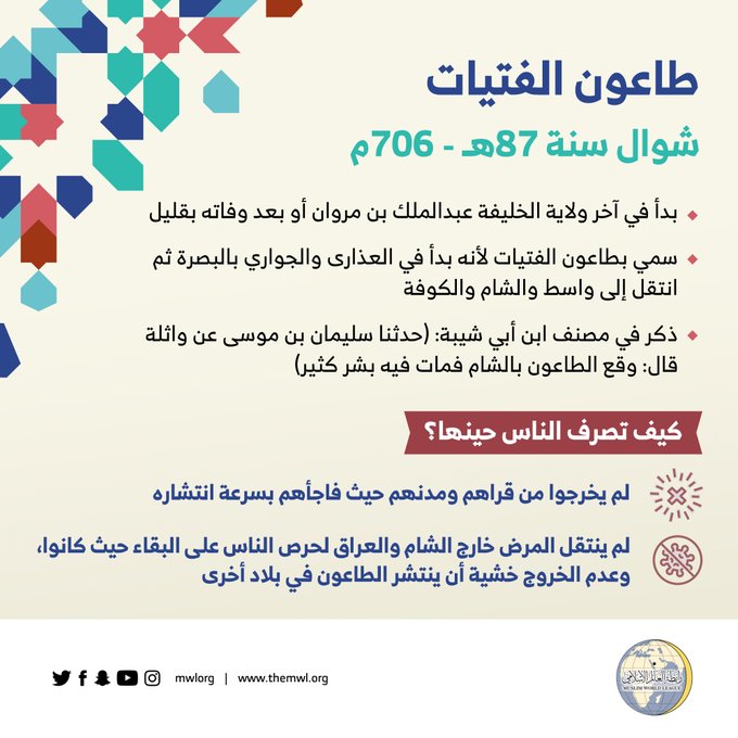 مجموعة من التدابير الاحترازية التي وردت في شريعتنا الغراء، والمتبعة لمقاومة جائحة ⁧‫كورونا‬⁩ ⁧‫كوفيد 19‬⁩