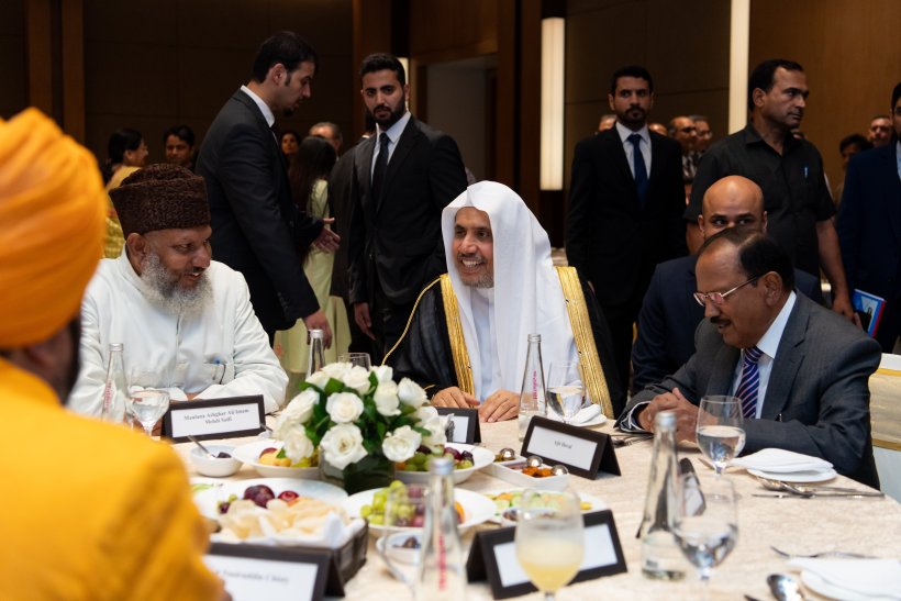 His Excellency Mr. Ajit Doval, the National Security Adviser of India, celebrates His Excellency Sheikh Dr. Mohammad Al-Issa, the Secretary-General of the MWL, Chairman of the Organization of Muslim Scholars