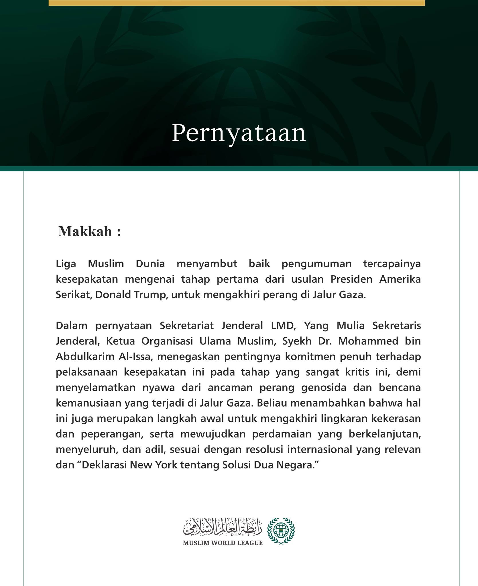 Pernyataan dari Liga Muslim Dunia: