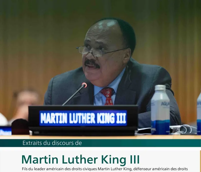Extraits du discours de Martin Luther King III lors du lancement de l’initiative de la Ligue islamique mondiale pour “construire des ponts de compréhension et de paix entre l’Orient et l’Occident “ depuis le siège des Nations Unies à New York :