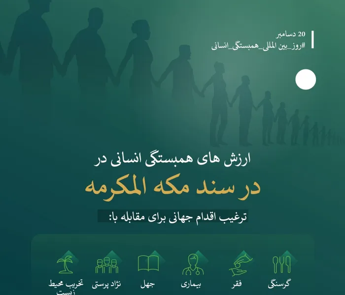 سند مكه مكرمه شامل اصولی برای تقویت همبستگی دولتی، مدنی و بین المللی و حفظ حقوق و کرامت انسان است