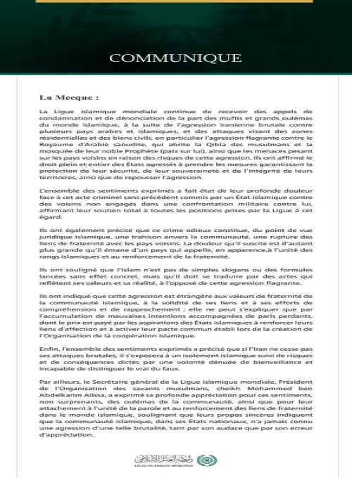 La Ligue reçoit un certain nombre d’appels de condamnation et de dénonciation concernant l’agression iranienne contre plusieurs pays du Golfe, arabes et islamiques.