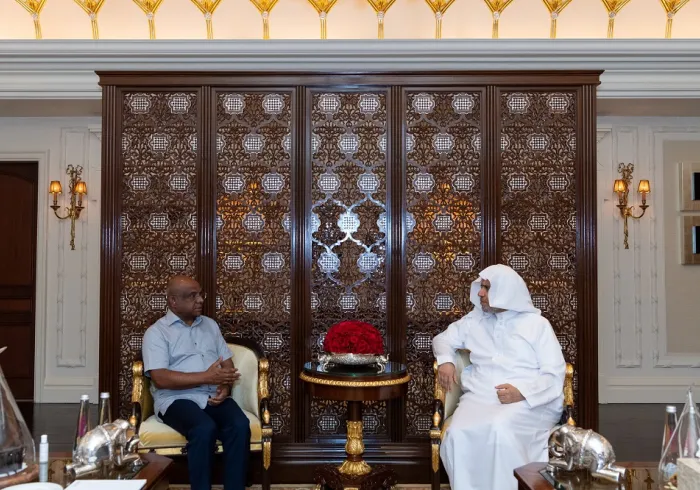 In New Delhi, His Excellency Sheikh Dr. Mohammad Al-Issa, the Secretary-General of the MWL, Chairman of the Organization of Muslim Scholars, met with His Excellency Mr. Abdulla Shahid, the Foreign Minister of the Maldives