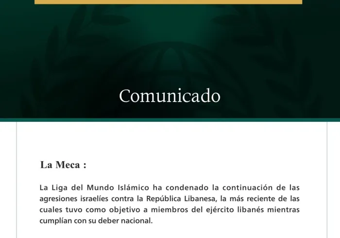 La Liga del Mundo Islámico condena la continuación de las agresiones israelíes contra el Líbano y su ejército