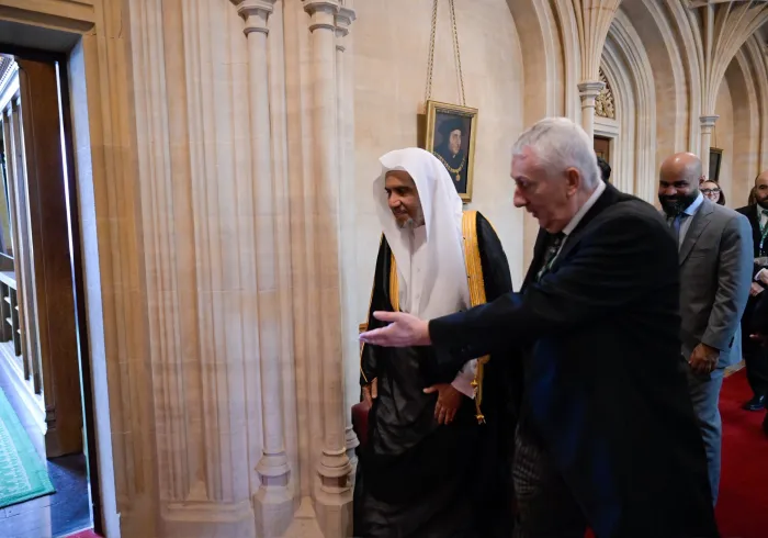 H.E. Sheikh Dr. Mohammed Al-issa, Secretary-General of the Muslim World League (MWL) and Chairman of the Organization of Muslim Scholars, met with H.E. Sir Lindsay Hoyle, Speaker of the British Parliament and Speaker of the House of Commons, at his office in Westminster, in the capital city of London.