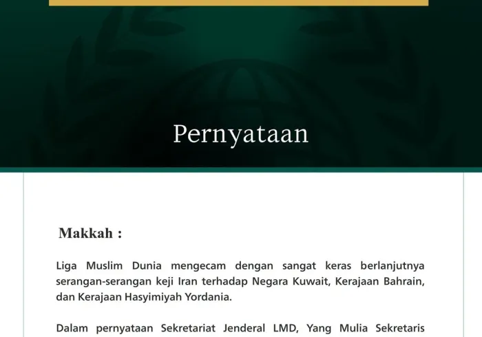 Liga Muslim Dunia Mengecam Berlanjutnya Agresi Keji Iran terhadap Kuwait, Bahrain, dan Yordania