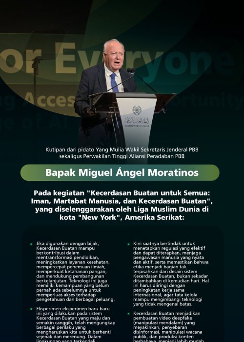 Kutipan dari pidato Yang Mulia Perwakilan Tinggi Aliansi Peradaban PBB (UNAOC), Bapak Miguel Moratinos, pada kegiatan Liga Muslim Dunia bertajuk: "Kecerdasan Buatan untuk Semua dengan Beragam Dimensinya"