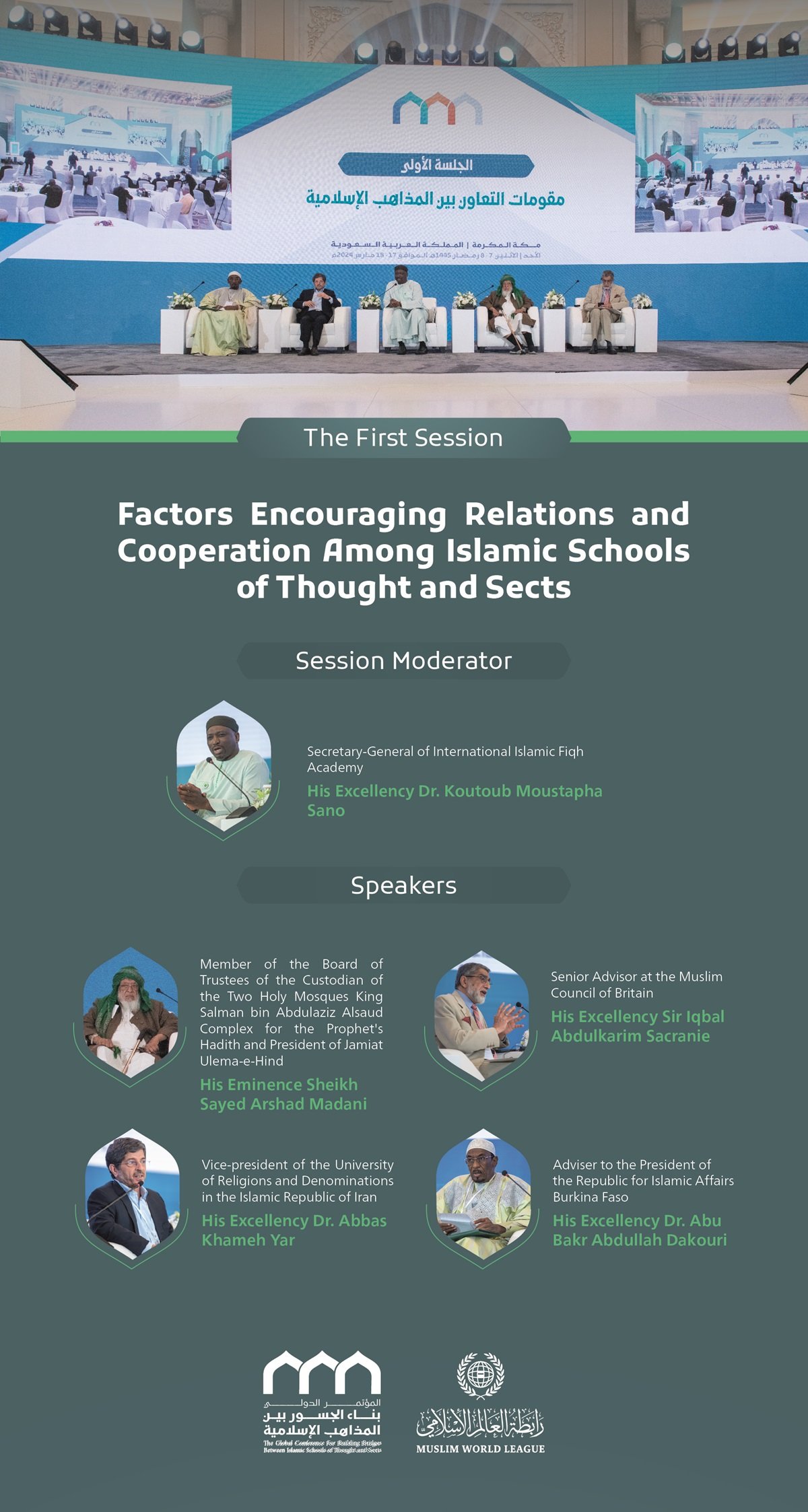 Inaugurated by His Excellency Sheikh Dr. Mohammed Alissa, the speakers at the opening session of the Global Conference for Building Bridges between Islamic Schools of Thought and Sects: