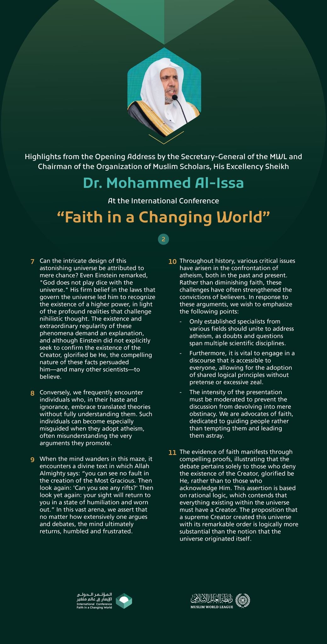 Highlights from the opening address by His Excellency Sheikh Dr. Mohammed Alissa, Secretary-General of the MWL, at the international conference: &quot;Faith in a Changing World&quot;: