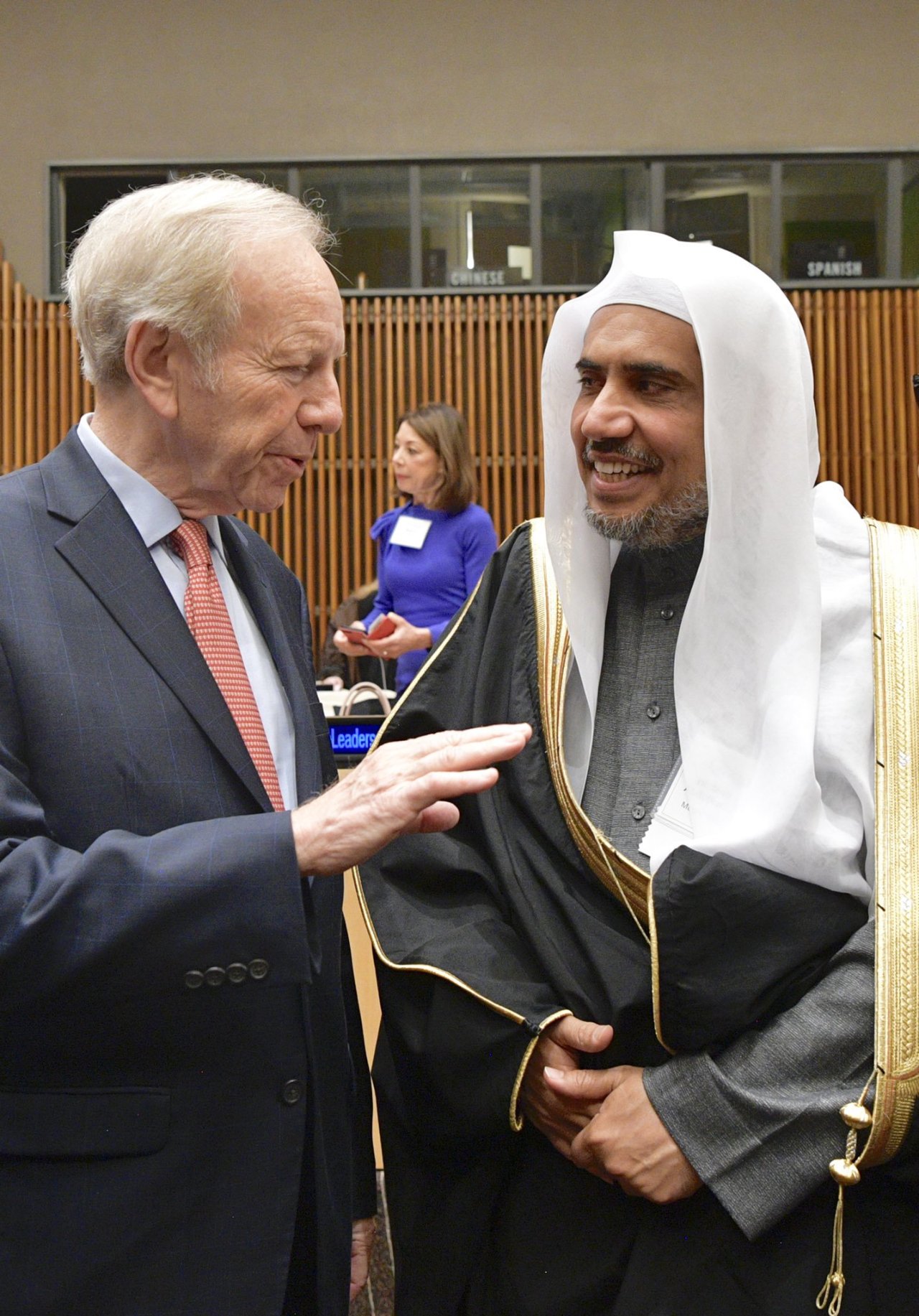 Le célèbre Sénateur Joseph Lieberman ancien candidat à la présidentielle durant le congrès de la Ligue Islamique Mondiale aux Nations-Unies sur les dirigeants responsables.