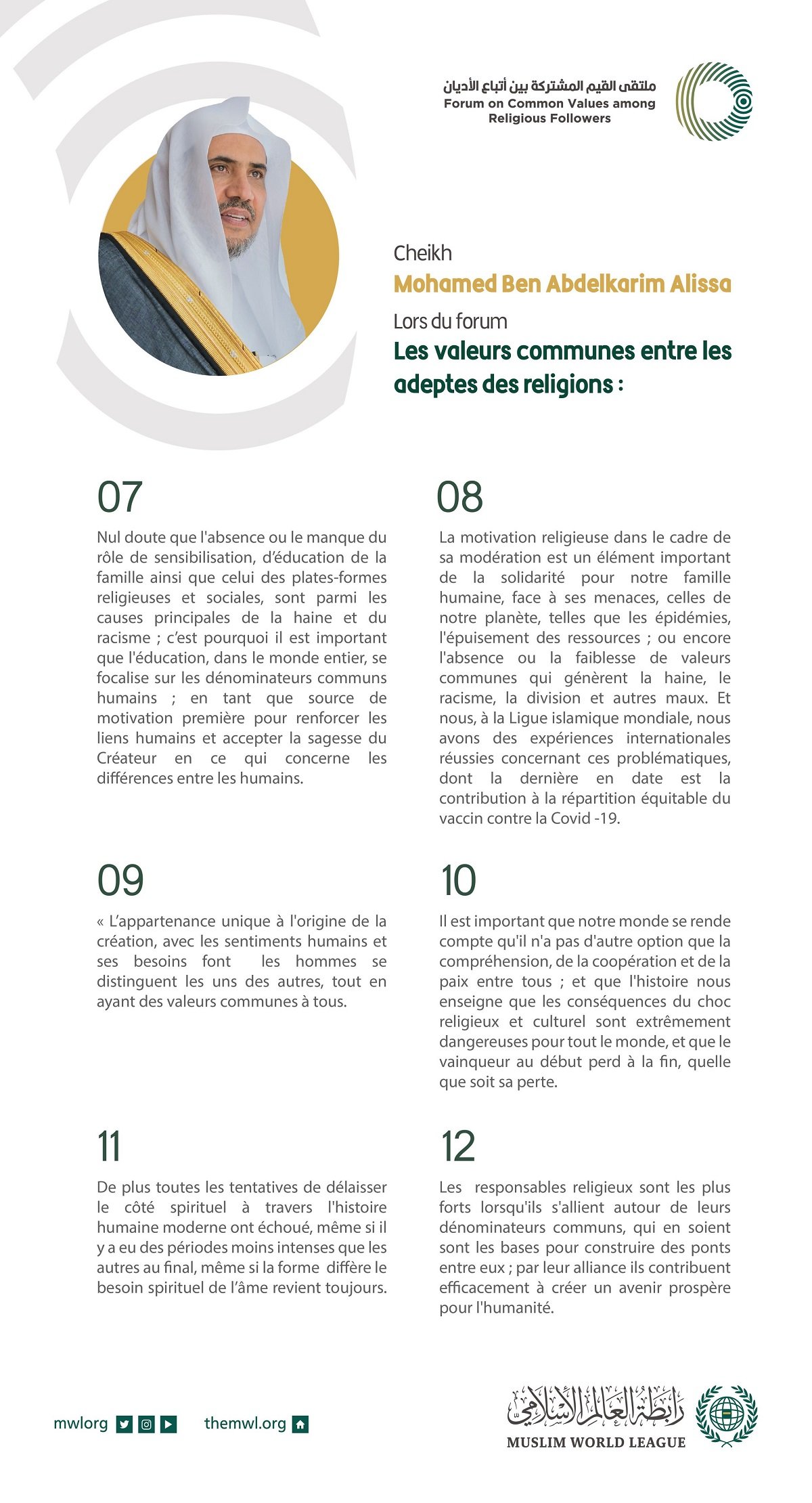 Extraits du discours de Mohammad Alissa lors de la cérémonie d’ouverture du Forum Valeurs Communes Riyad :