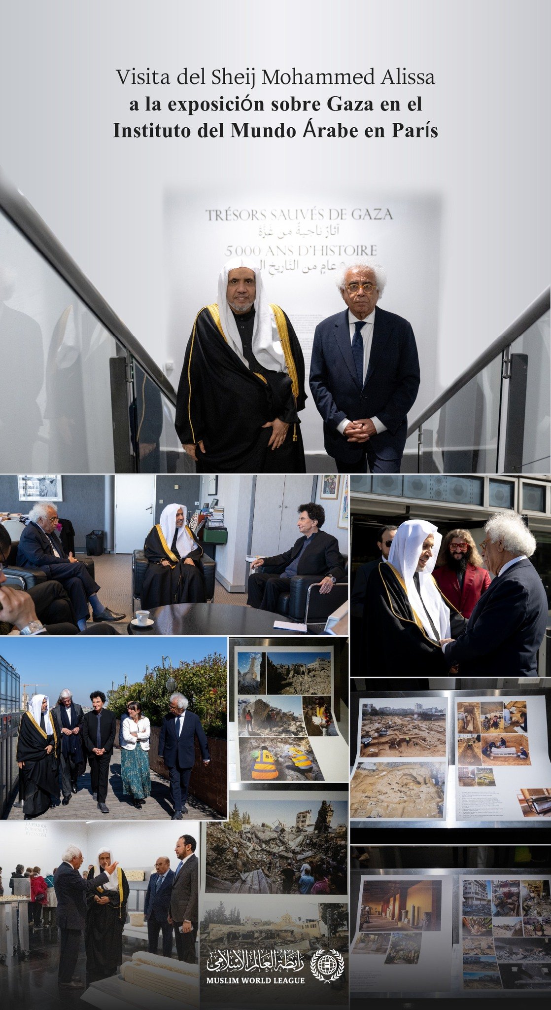 Una visita importante a la primera exposición sobre Gaza (la devastada), que documenta su largo legado civilizacional mediante fotografías y vídeos de sitios históricos inscritos en la UNESCO que han sido destruidos, incluidas mezquitas, iglesias y zonas arqueológicas: