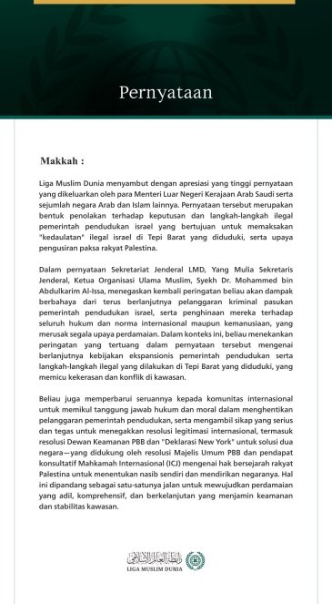 Pernyataan dari Liga Muslim Dunia: