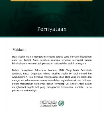 Liga Muslim Dunia Kecam Rencana Teroris yang Menargetkan Uni Emirat Arab
