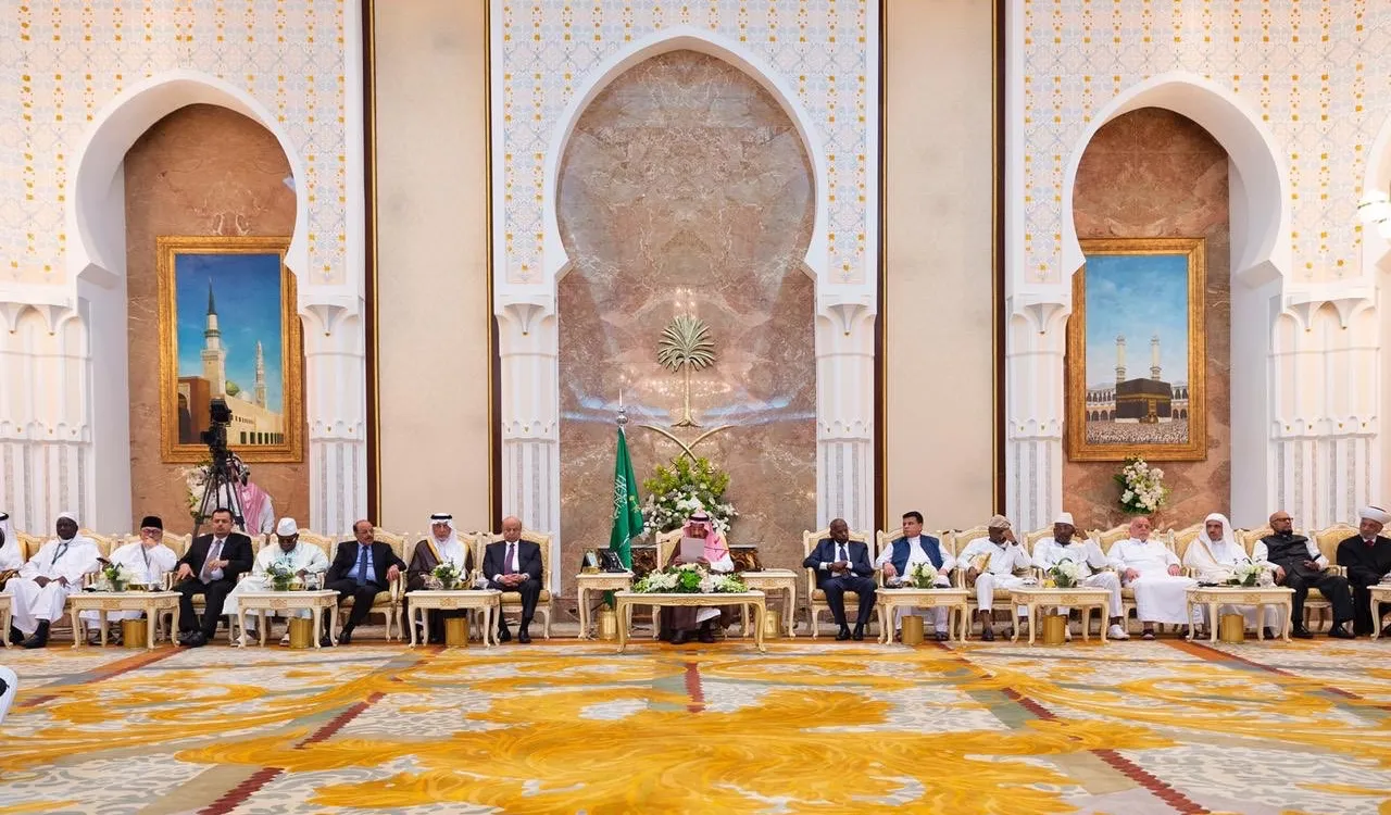 ‏ضيوف ⁧رابطة العالم الإسلامي⁩ يتشرفون بحضور حفل الاستقبال السنوي الذي أقامه ⁧خادم الحرمين الشريفين⁩ لأصحاب الفخامة والدولة وكبار الشخصيات الإسلامية 